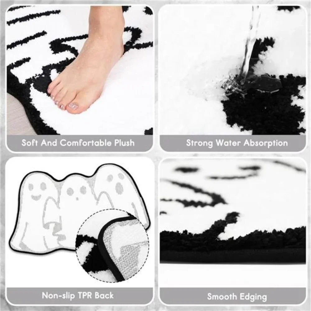 Halloween Ghost Bathroom Rug Non Slip Bath Mat Soft Absorbent Spooky Floor Carpe